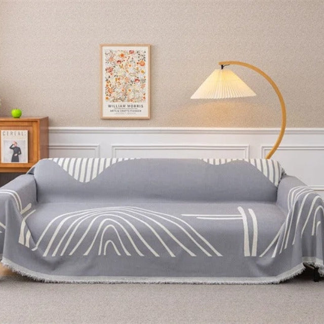 Linienmuster Wurfdecke mit Quasten - Komfortable & Stilvolle Wohndecke - Creme Weiß