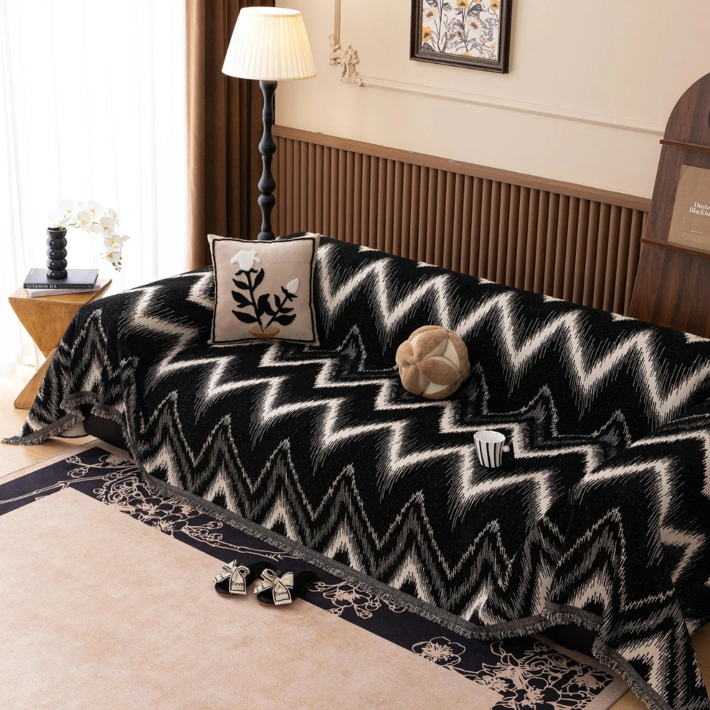 Ochre streak textured sofa cover