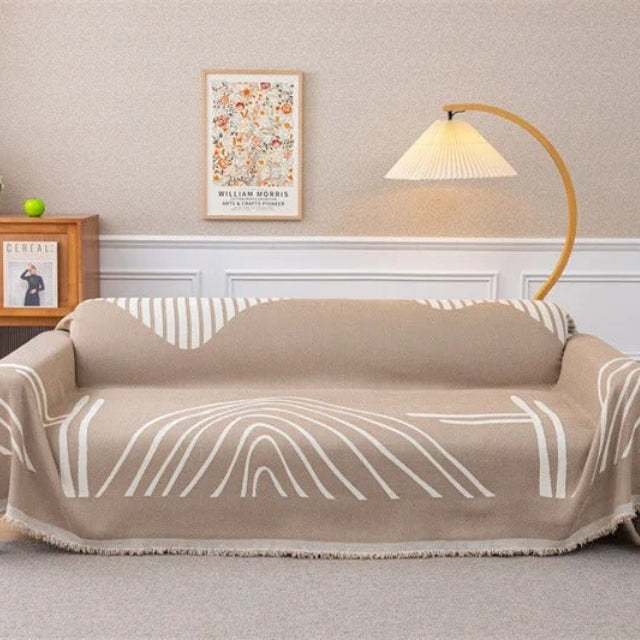 Linienmuster Wurfdecke mit Quasten - Komfortable & Stilvolle Wohndecke - Creme Weiß