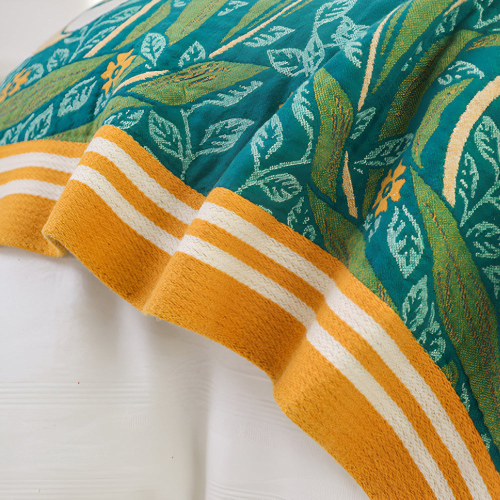 Green Botanical Cotton Throw Blanket