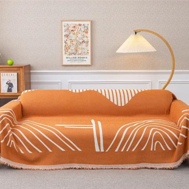 Linienmuster Wurfdecke mit Quasten - Komfortable & Stilvolle Wohndecke - Creme Weiß