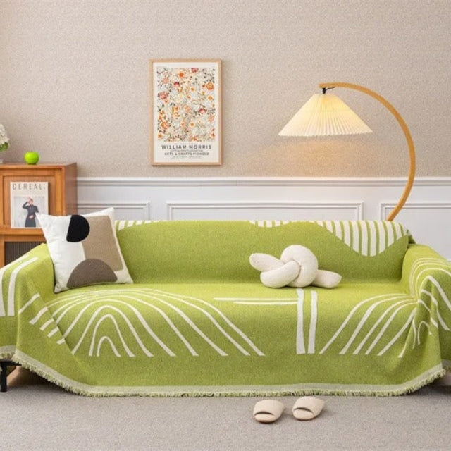 Linienmuster Wurfdecke mit Quasten - Komfortable & Stilvolle Wohndecke - Creme Weiß