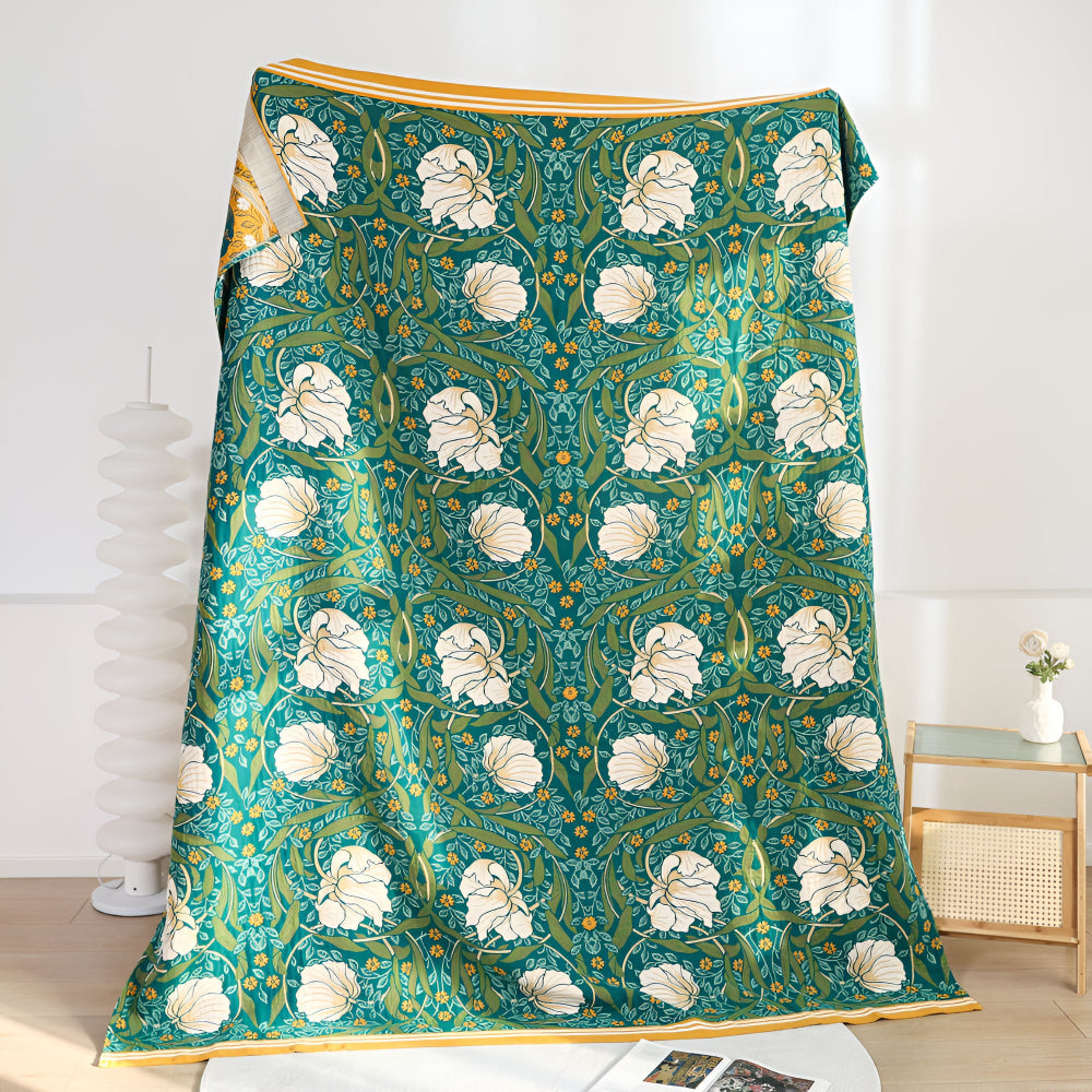 Green Botanical Cotton Throw Blanket
