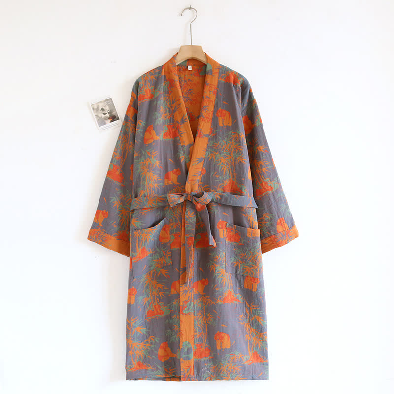 Bamboo Cotton Jacquard Bathrobe with Panda Design, Soft and Breathable