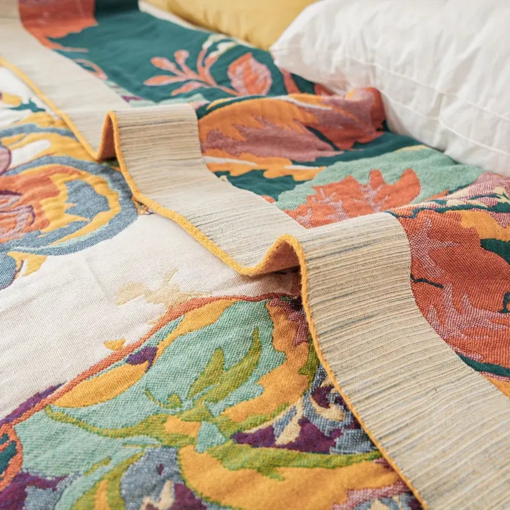 Cotton Blanket, Reversible Floral Design, Lightweight, 100% Cotton