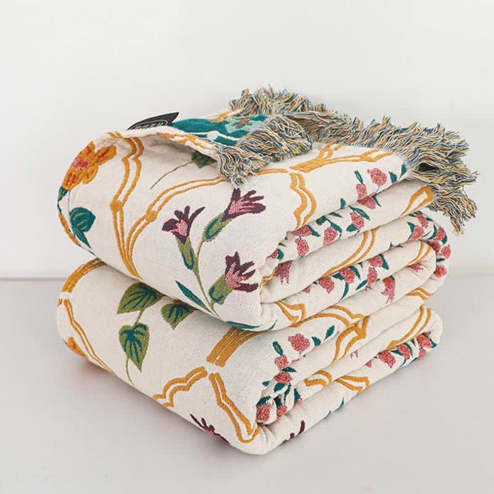 Cotton Blanket, Reversible Floral Pattern, Lightweight