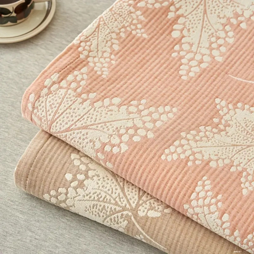 Cotton Summer Blanket, Lightweight, Breathable, Floral Vine Leaf Design