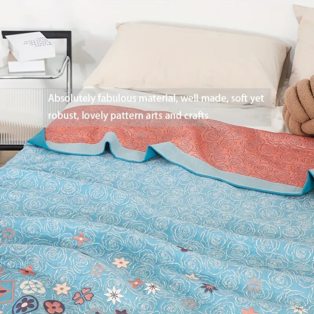 Gauze Blanket, Lightweight Floral Design, Soft Cotton