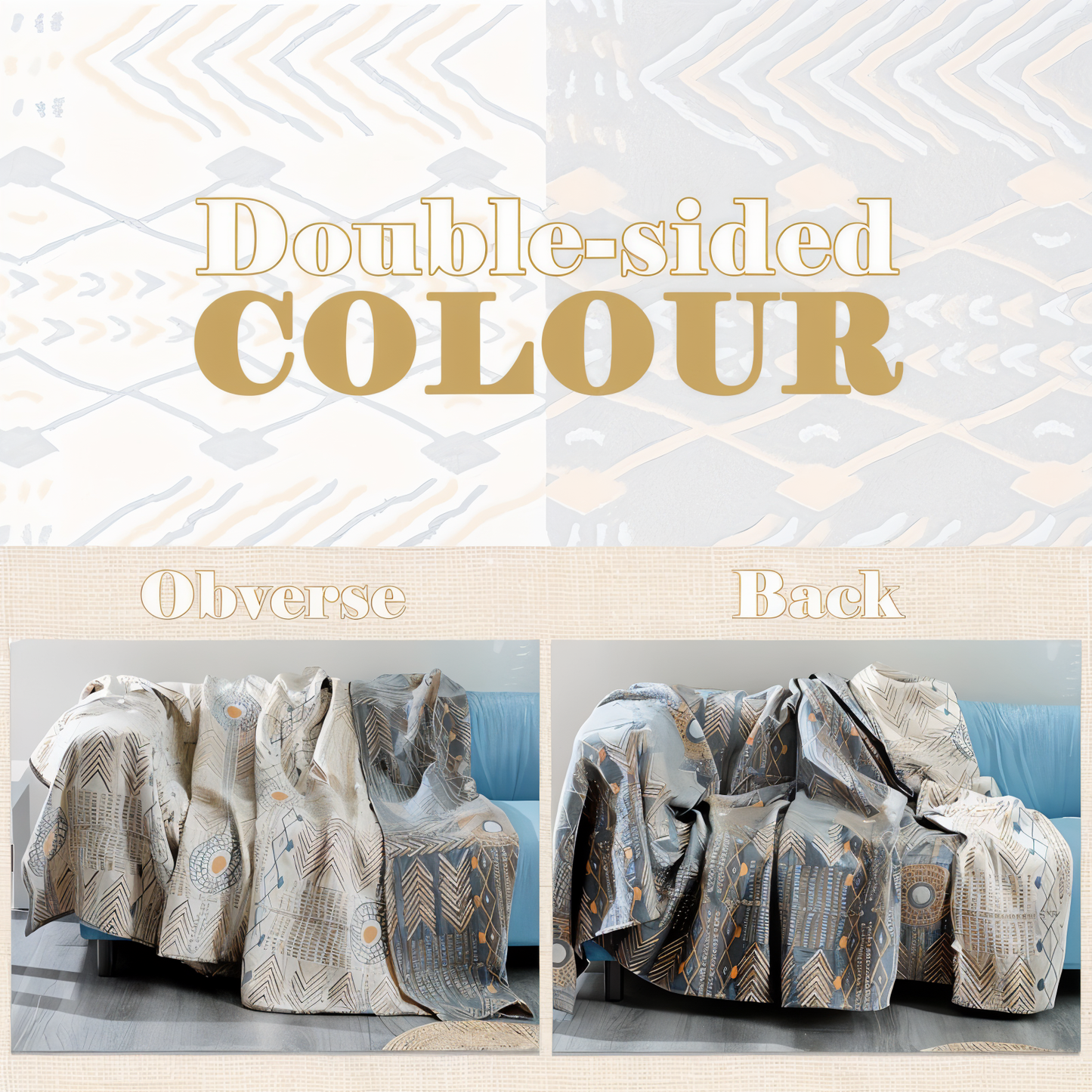 Reversible cotton sofa blanket with twill fleece