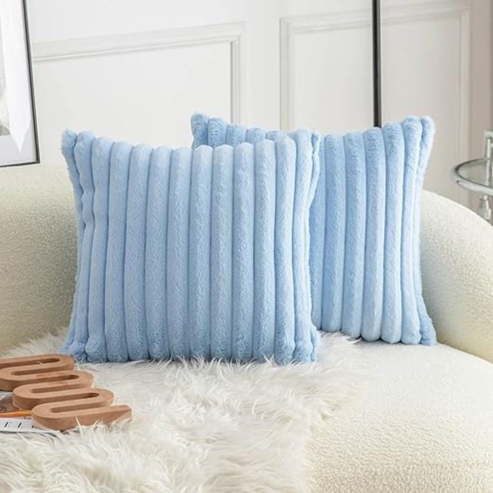 Variant image for Plush Faux Fur Cushion Cover 18x18 Inches – Soft Microfiber Striped Sofa Cushion Covers for Cozy Home Decor-5