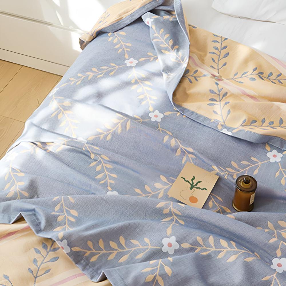 Reversible Botanical Vine Blanket, 100% Cotton, Lightweight