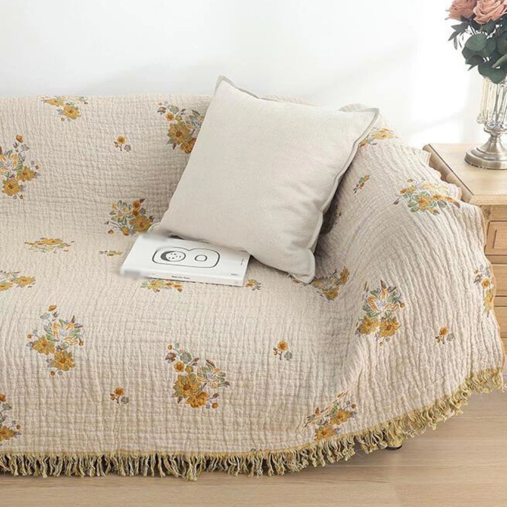 Reversible Cotton Blanket, Vintage Floral Design