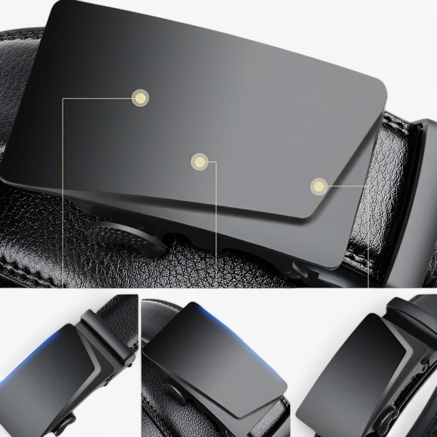 Black Leather Men's Belt with Automatic Buckle – Adjustable, Versatile Design for Casual and Formal Wear-5