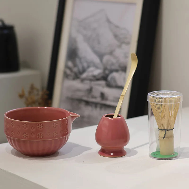 Matcha Tea Set Green Standard Ceramic 4-Piece Hand-Painted Gift Set-5