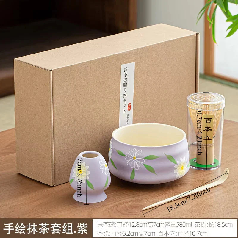 Variant image for Ceramic Matcha Teaware Set Dark Red Standard Size Ceramic with Cherry Blossom Design-3