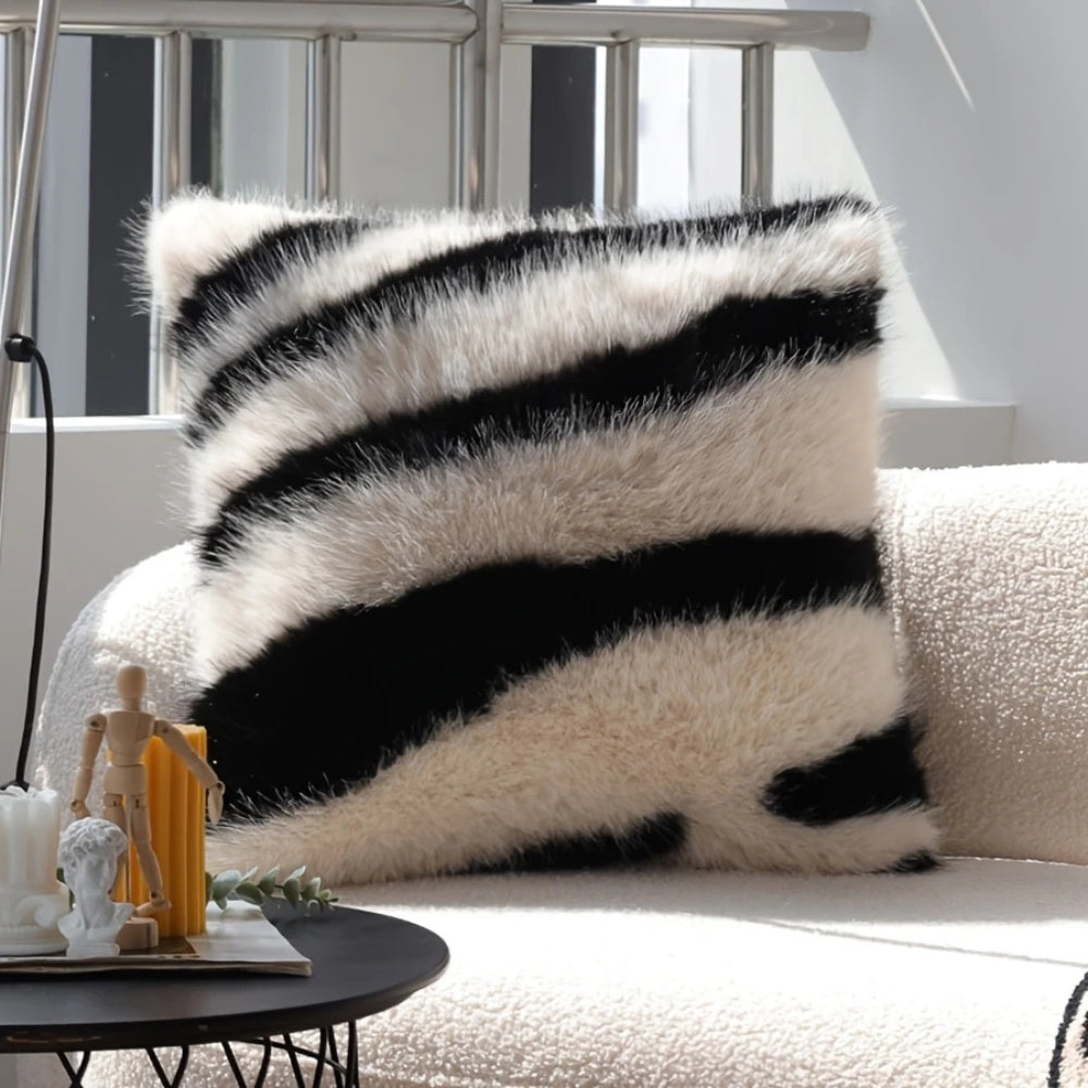 Striped Faux Fur Cushion Cover – Soft Microfiber Blend, 18x18 for Sofa and Couch Cushion Covers 5