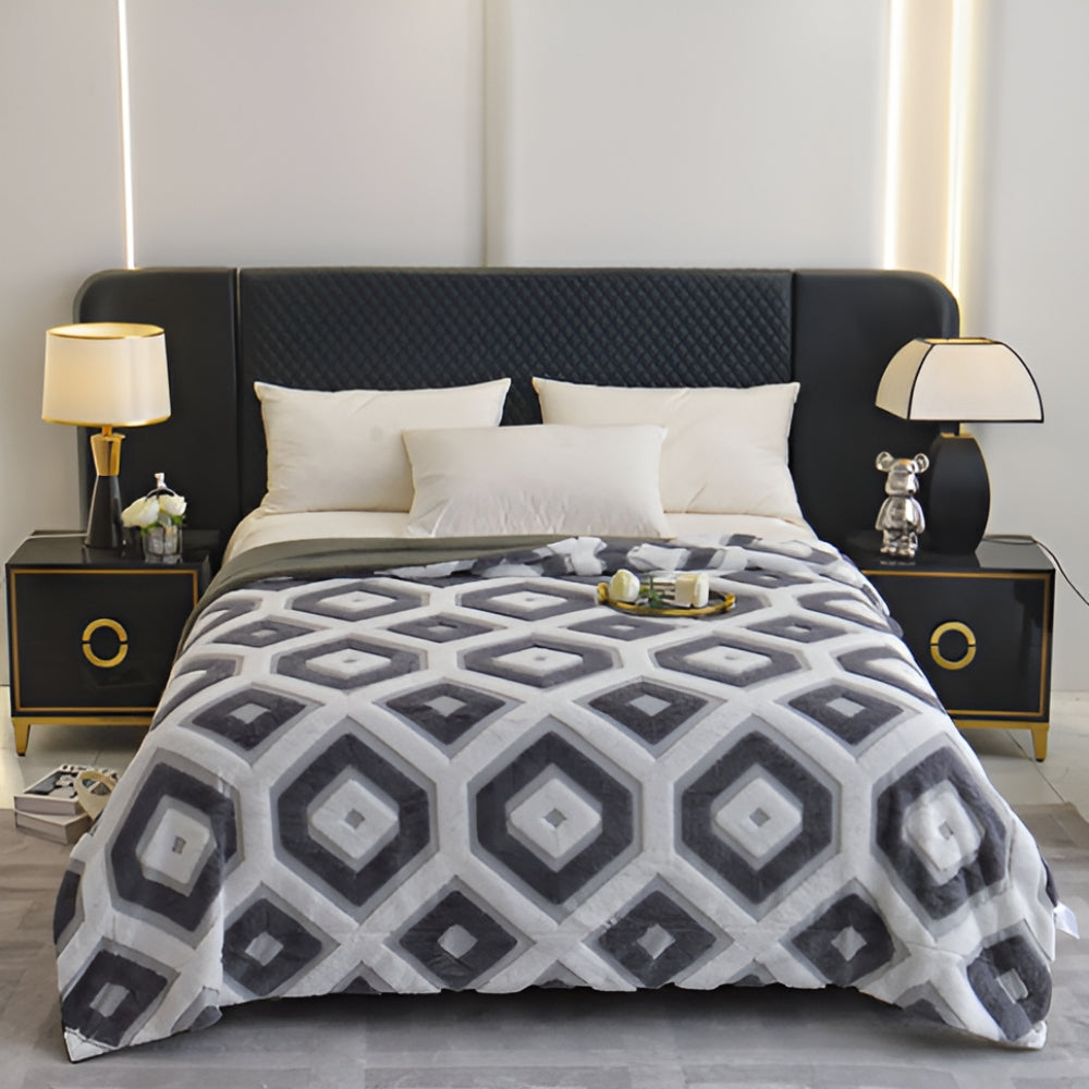 Variant image for Double Layer Geometric Throw Blanket – Soft Cotton-Poly Blend for All-Season Comfort, Machine Washable, Ideal for Beds and Sofas-15