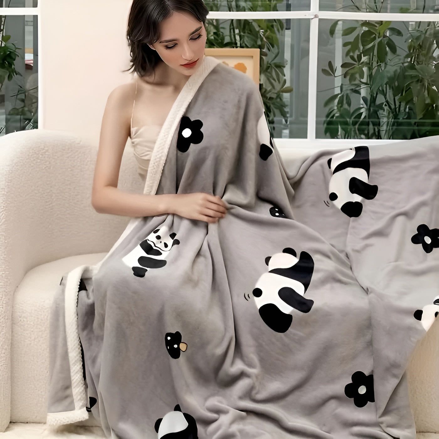 Fluffy fleece blanket with panda design