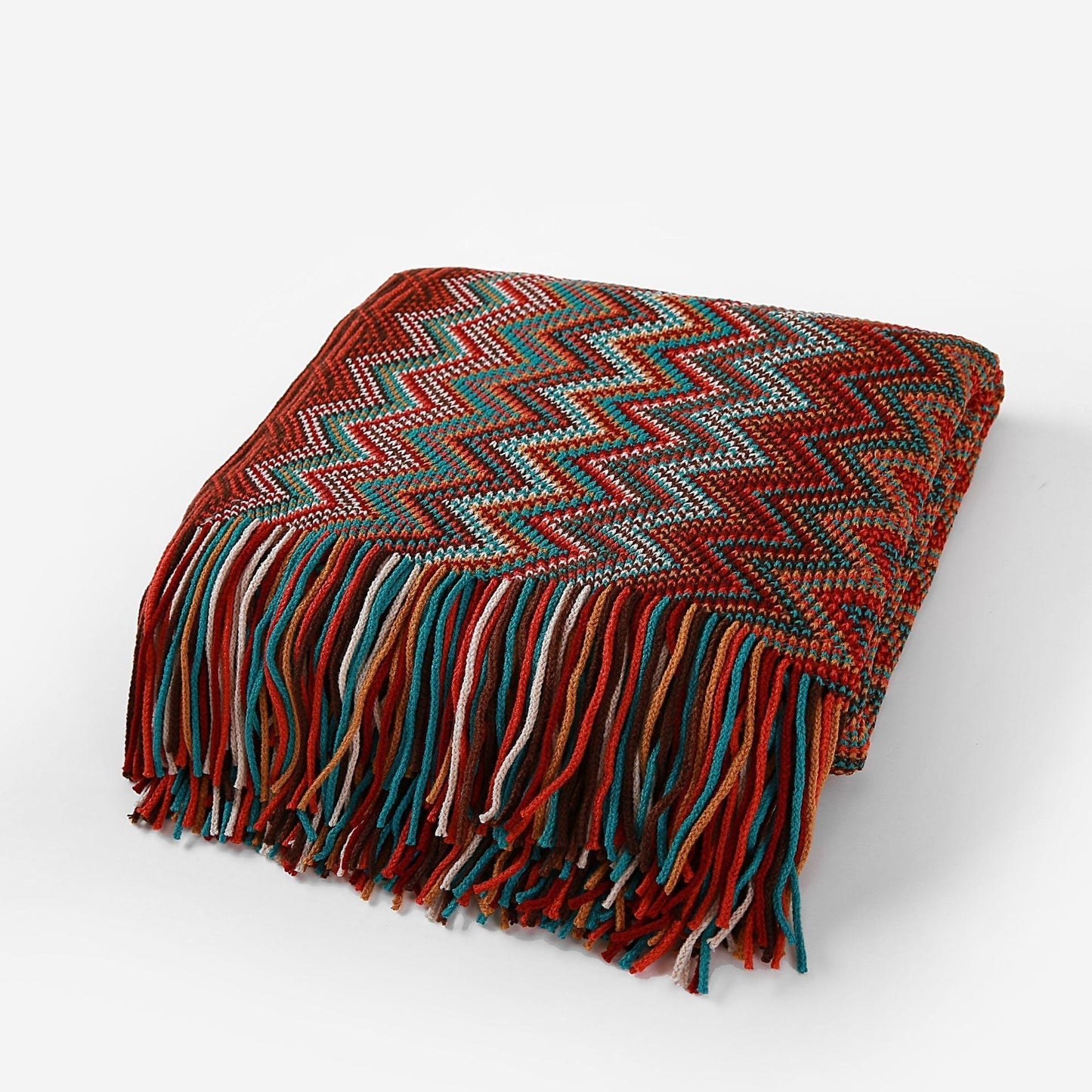 Bohemian knitted blanket with stripes