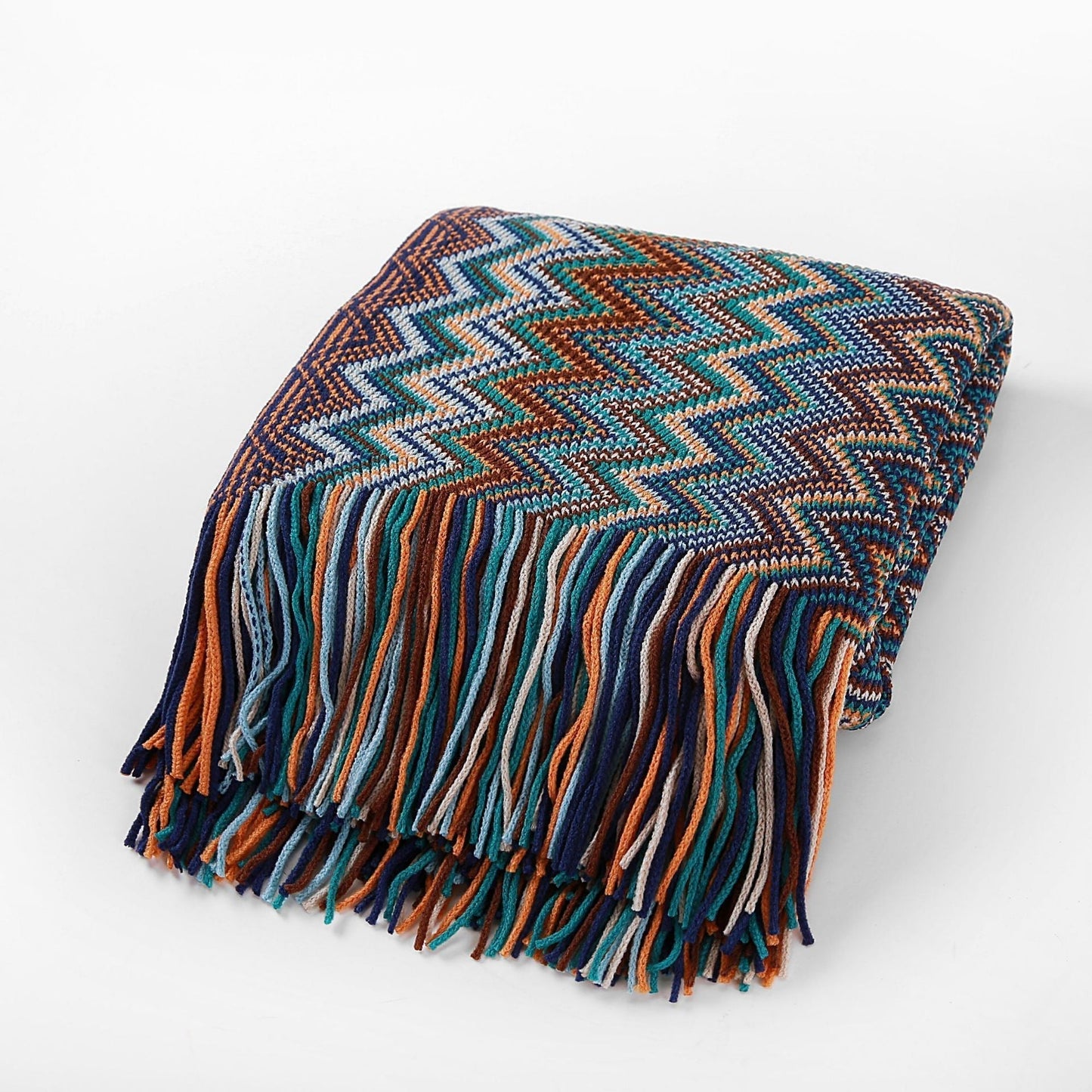 Bohemian knitted blanket with stripes