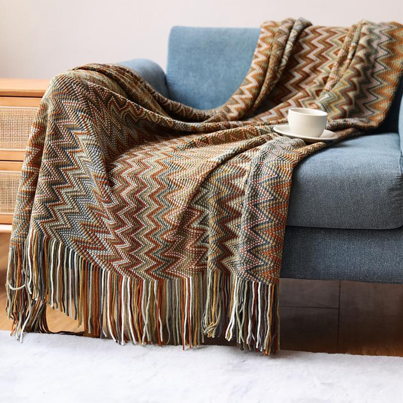 Bohemian knitted blanket with stripes