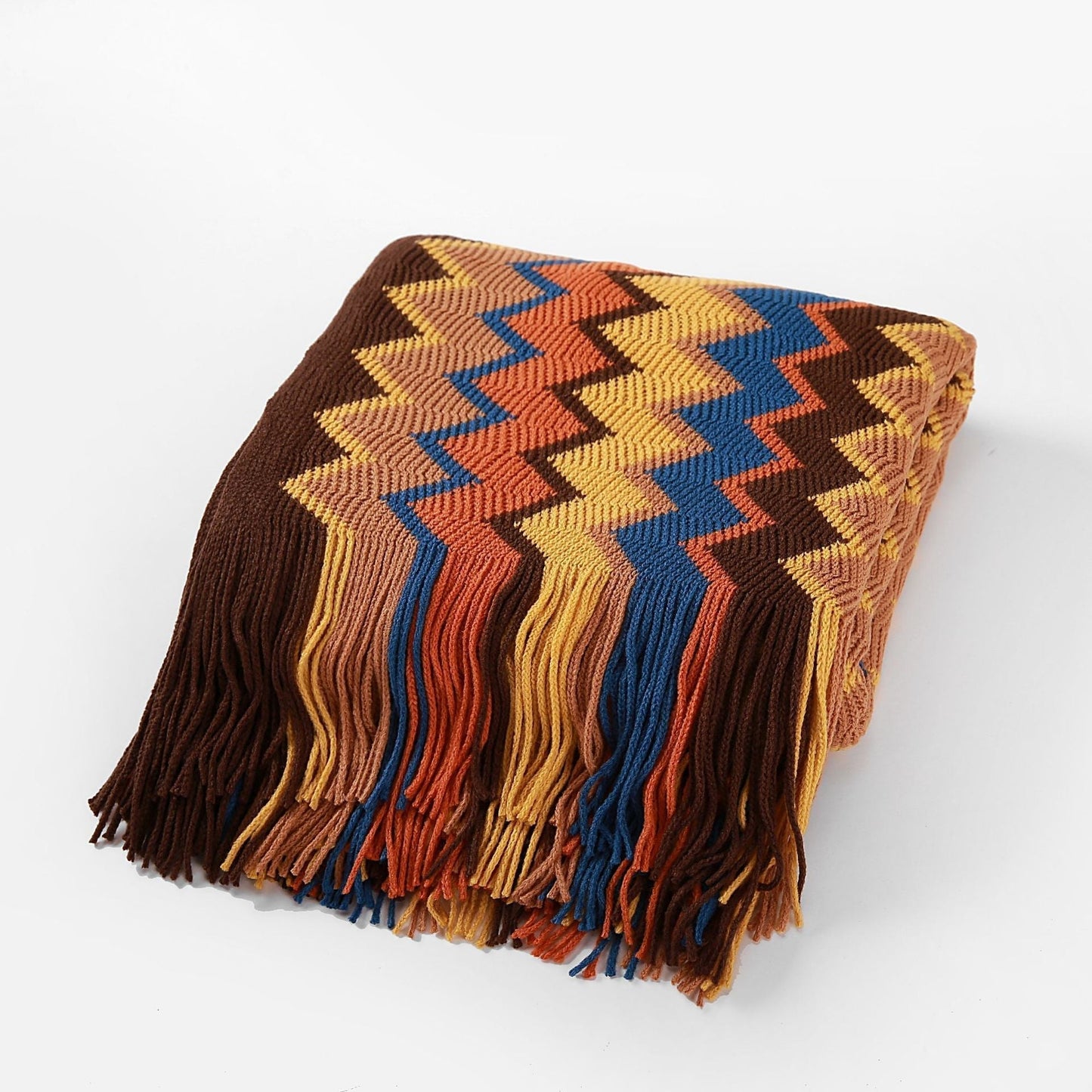 Bohemian knitted blanket with stripes