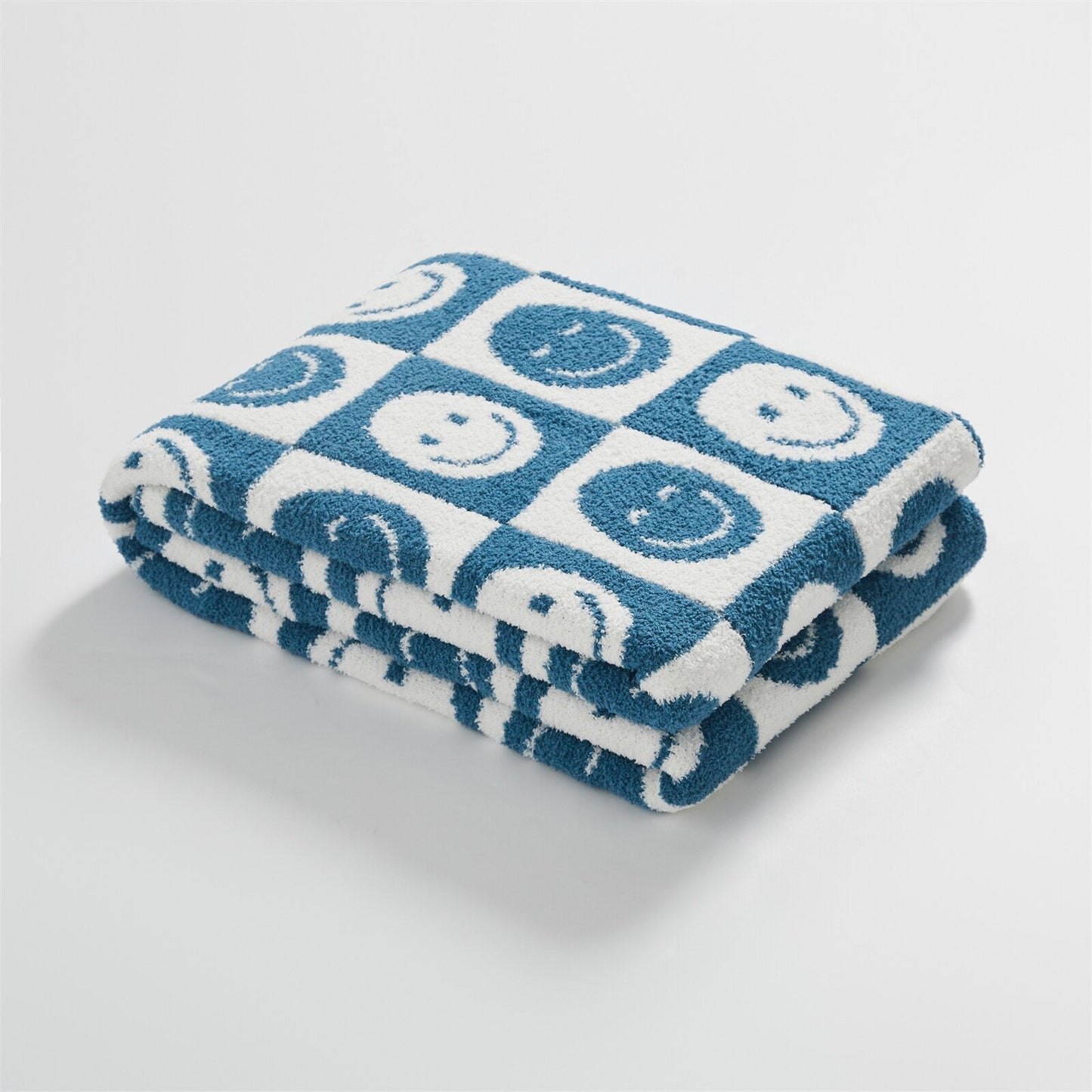 Checked Plaid Blanket with Smile Pattern