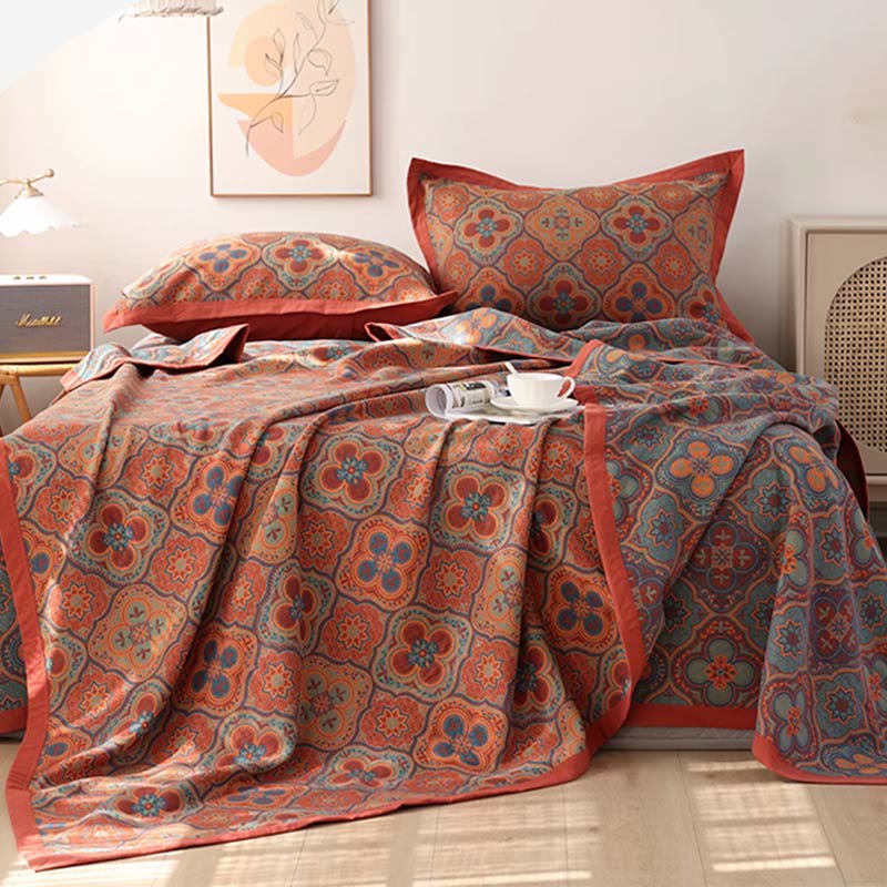 Reversible Cotton Quilt with Petal Flower Pattern – Eco-Friendly Bedding for Summer and All Seasons, Available in Full, Queen, King Sizes 1