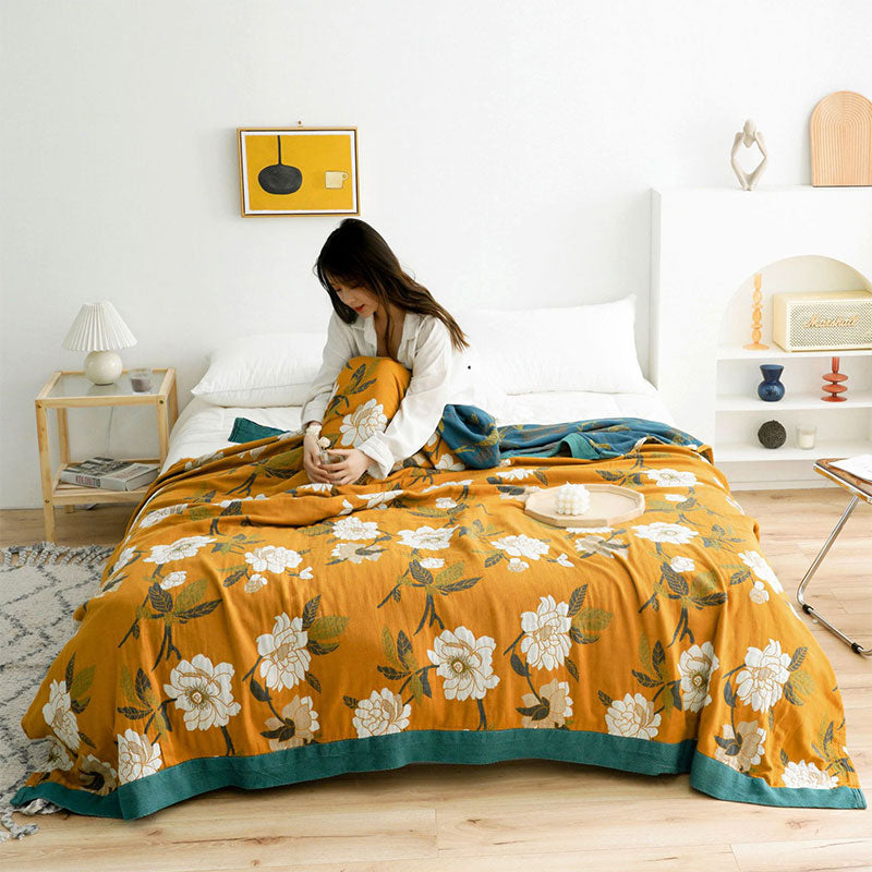 Reversible Cotton Quilt with Boho Yellow Floral Design – Soft, Durable, Machine Washable for Indoor/Outdoor Use 2