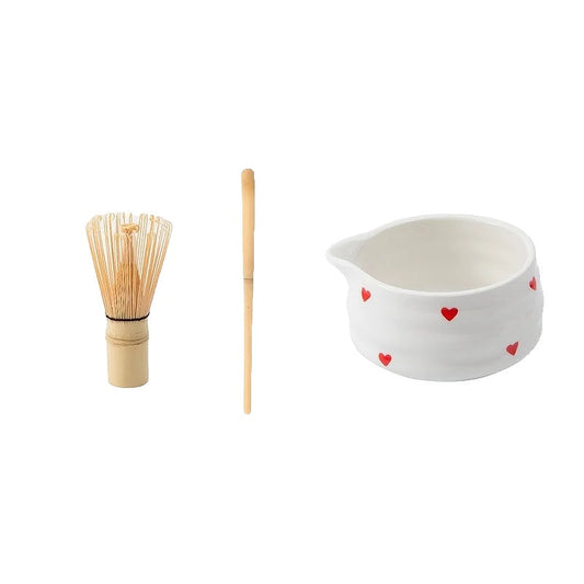 Heart-Shaped Matcha Bowl Set with Whisk Ceramic Size M for Green Tea Preparation-1