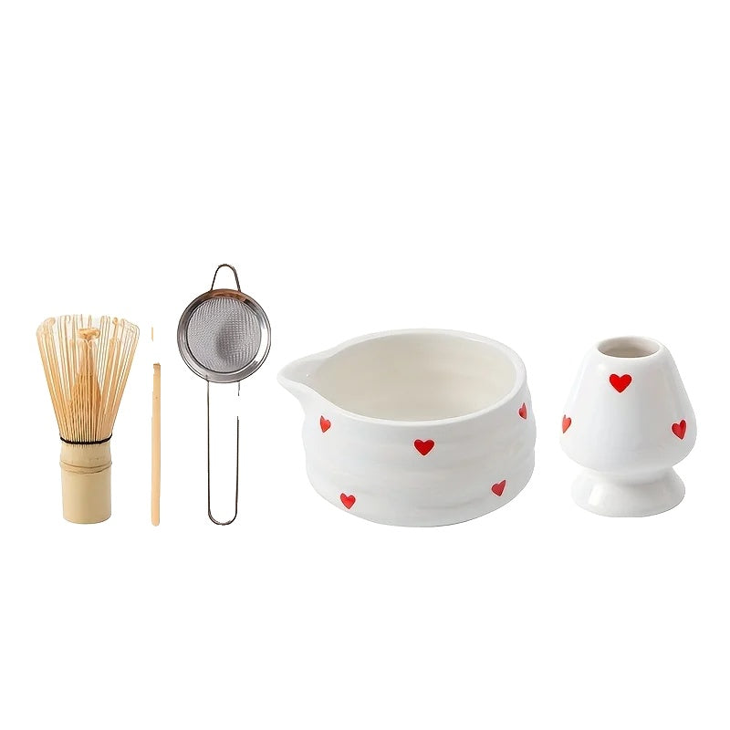 Variant image for Heart-Shaped Matcha Bowl Set with Whisk Ceramic Size M for Green Tea Preparation-3