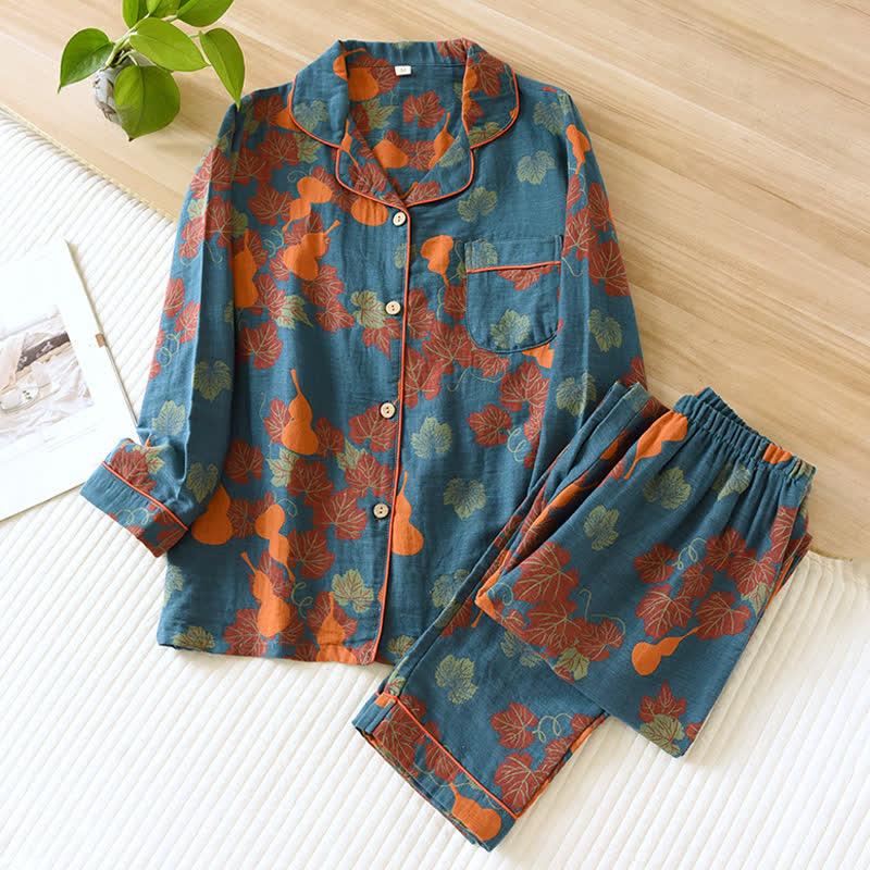 Elegant Gourd Pattern Cotton Loungewear Set for Women - Soft Lightweight Matching Lounge Set for Indoor Comfort 1