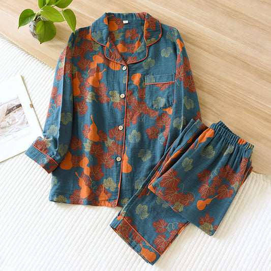 Elegant Gourd Pattern Cotton Loungewear Set for Women - Soft Lightweight Matching Lounge Set for Indoor Comfort 1