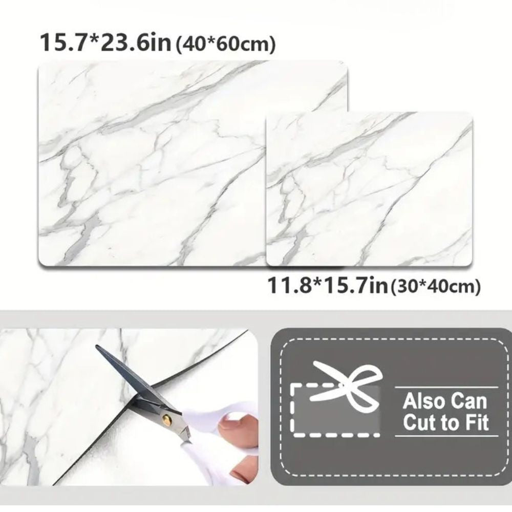 Black and White Marble Print Dish Drying Mat – Absorbent, Heat-Resistant, Slip-Resistant Kitchen Drying Mat-4