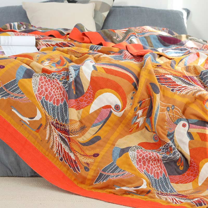 Reversible Organic Cotton Quilt with Toucan Bird Pattern – Soft Eco-Friendly Bedding for Kids, Queen/King Size Options 3