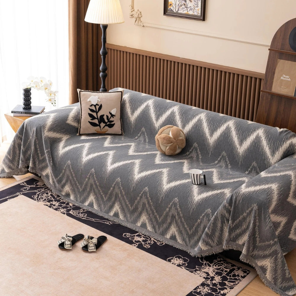 Ochre streak textured sofa cover