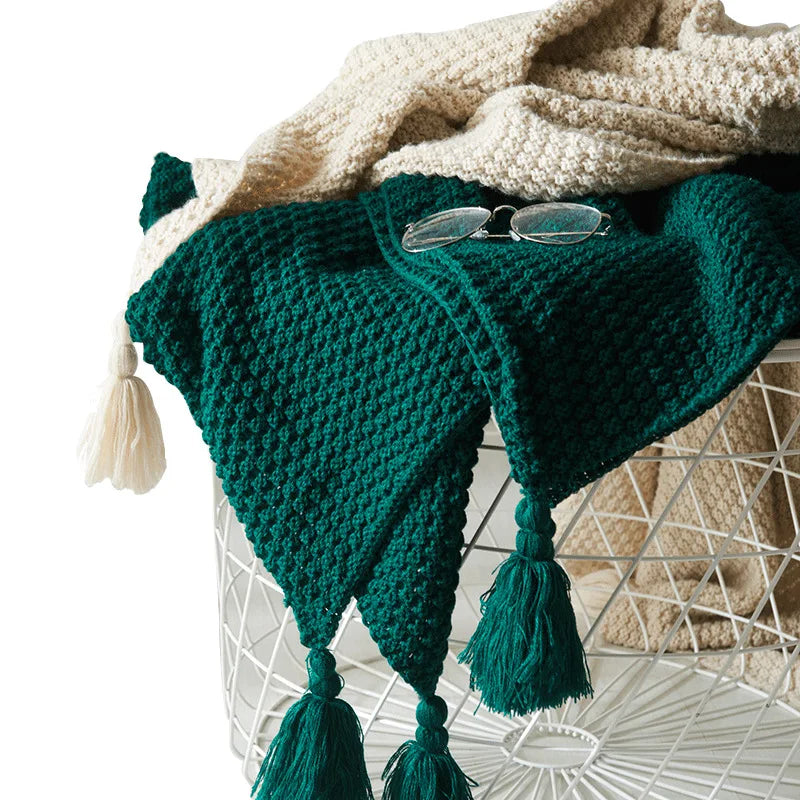 Nordic cozy wool blanket with tassels