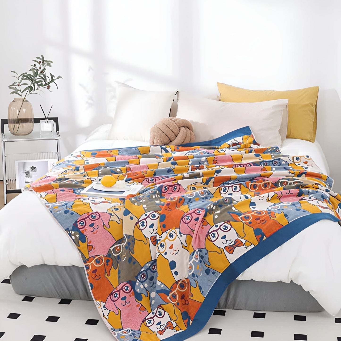 Playful dog print cotton blanket