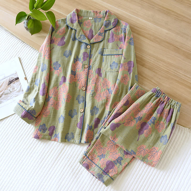 Elegant Gourd Pattern Cotton Loungewear Set for Women - Soft Lightweight Matching Lounge Set for Indoor Comfort 4
