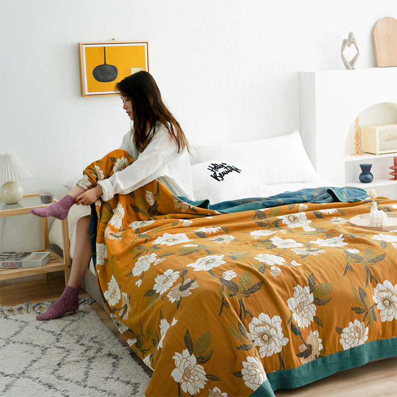 Reversible Cotton Quilt with Boho Yellow Floral Design – Soft, Durable, Machine Washable for Indoor/Outdoor Use 3