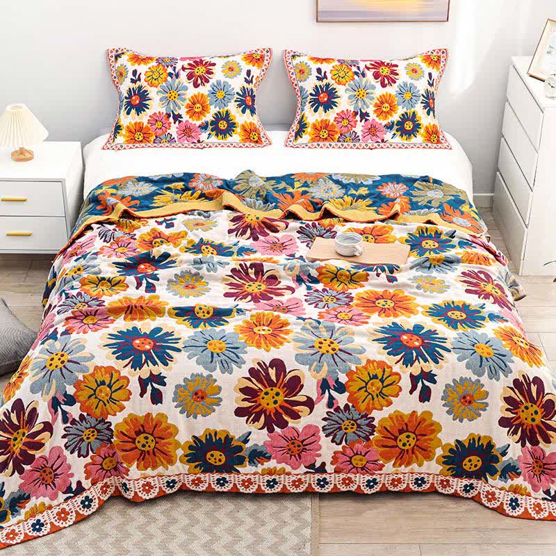 Colorful Reversible Cotton Quilt – Eco-Friendly Lightweight Summer Blanket with Jacquard Design 2