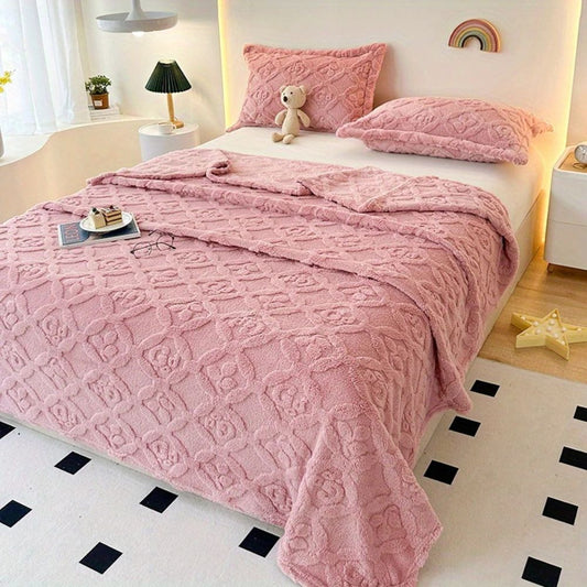 Leaf Embroidery Fleece Blanket – Soft Microfiber Throw for Cozy Comfort and Year-Round Use 1