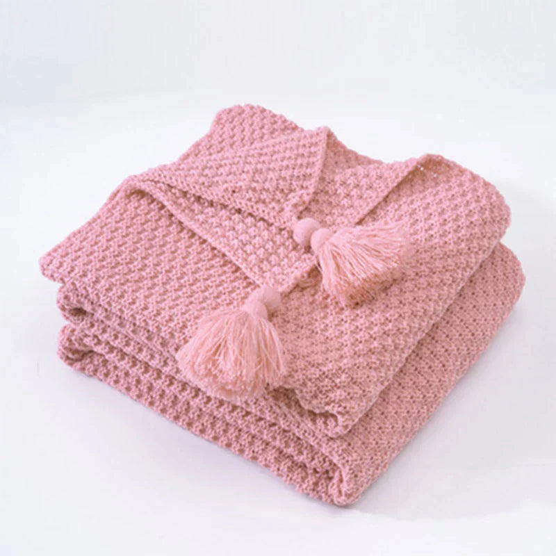 Nordic cozy wool blanket with tassels