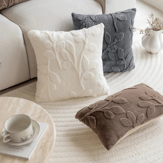 Pillowcase with Branch Pattern in Faux Fur