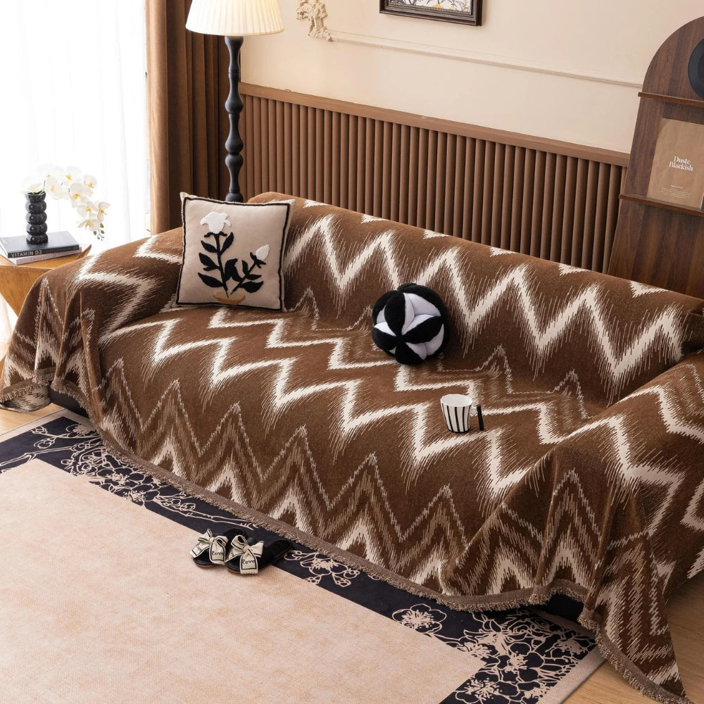 Ochre streak textured sofa cover