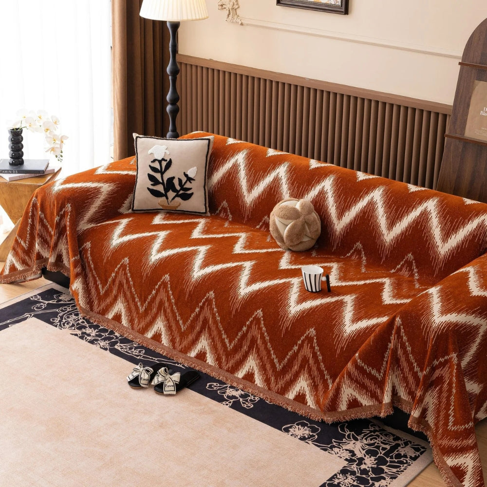 Ochre streak textured sofa cover