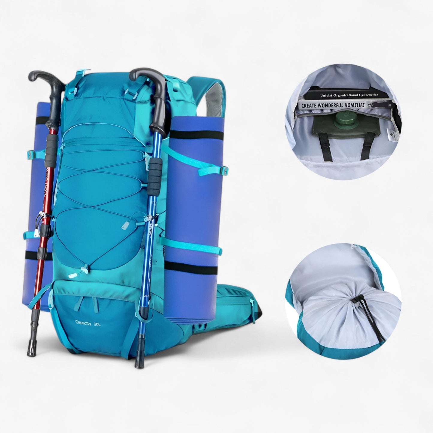 50L Waterproof Hiking Backpack with Rain Cover for Outdoor Adventures