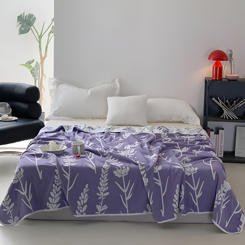 Serene Lavender Floral Cotton Blanket