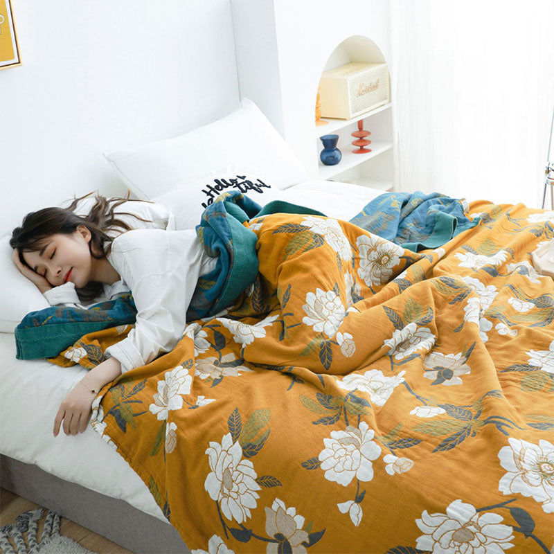 Reversible Cotton Quilt with Boho Yellow Floral Design – Soft, Durable, Machine Washable for Indoor/Outdoor Use 1