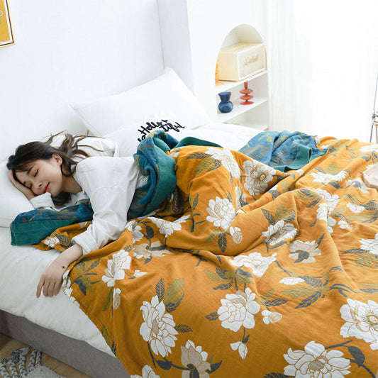 Reversible Cotton Quilt with Boho Yellow Floral Design – Soft, Durable, Machine Washable for Indoor/Outdoor Use 1